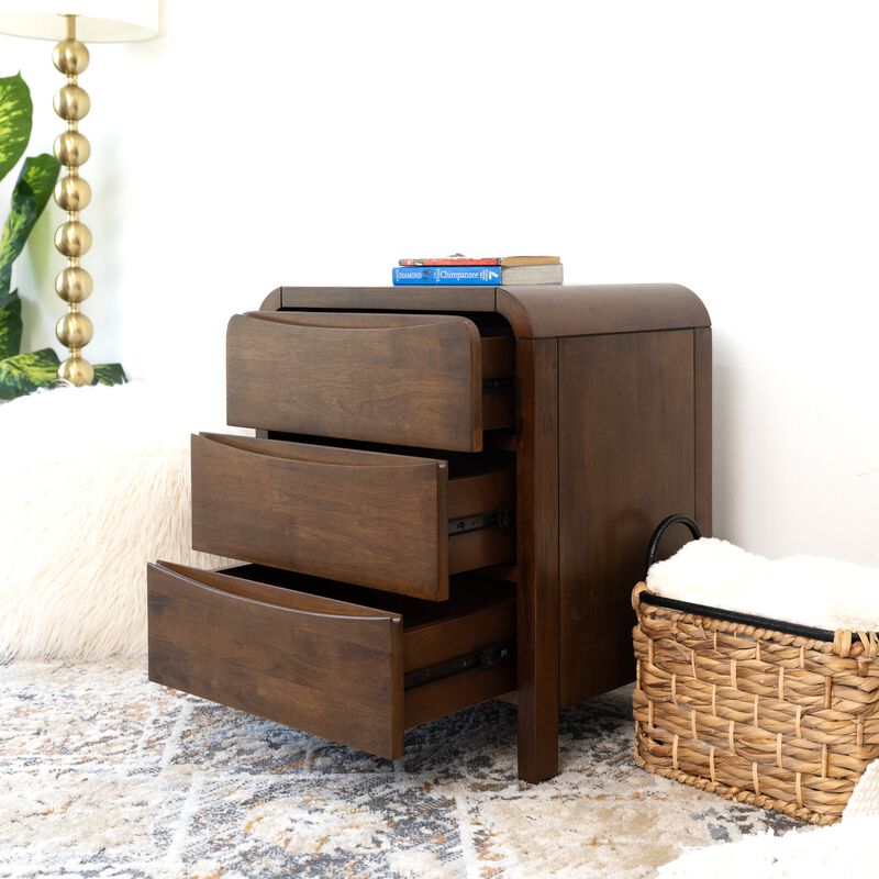 23.6" Assembled Mid Century Nightstand 3-Drawer Solid Wood Bedside Table image number 2