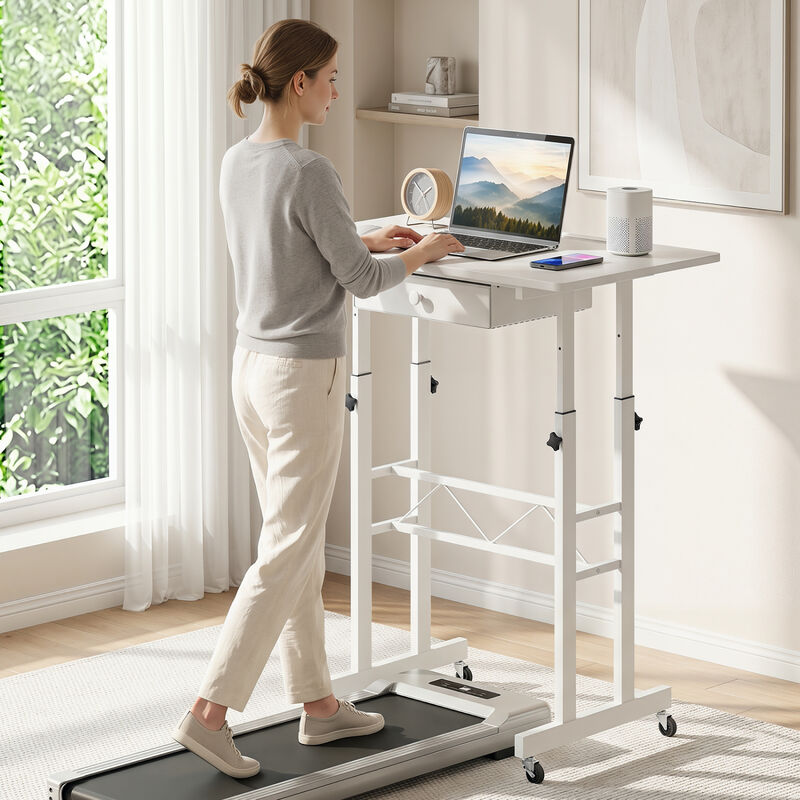 Adjustable Rolling Laptop Desk with Tablet Stand and Drawer image number 7