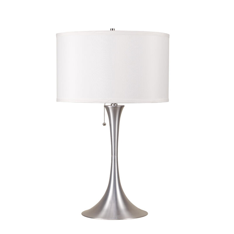 HomeRoots 28" Silver Metal Bedside Table Lamp With White Shade image number 2