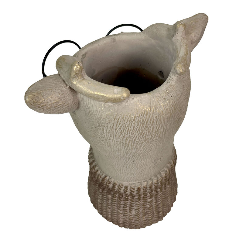 Bespectacled Deer Cement Vase 8.7" Gold Accents Knit Scarf Real Wire Glasses image number 3