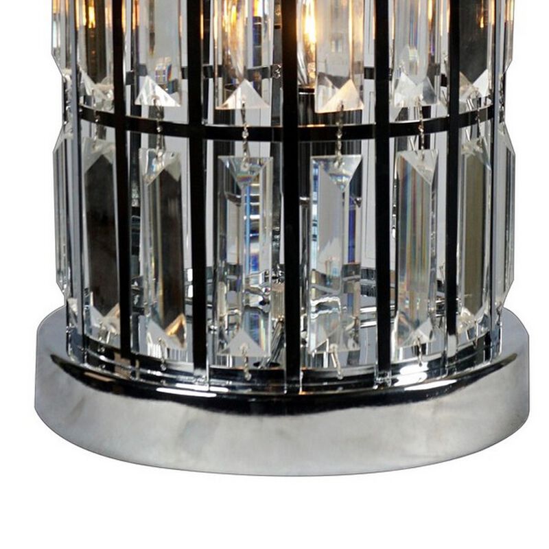 20 Inch Modern Table Lamp, Metal Cage Shade with Glass Accents, Chrome-Benzara image number 3