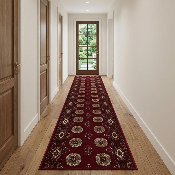 HomeRoots 15' Red And Ivory Floral Medallion Runner Rug