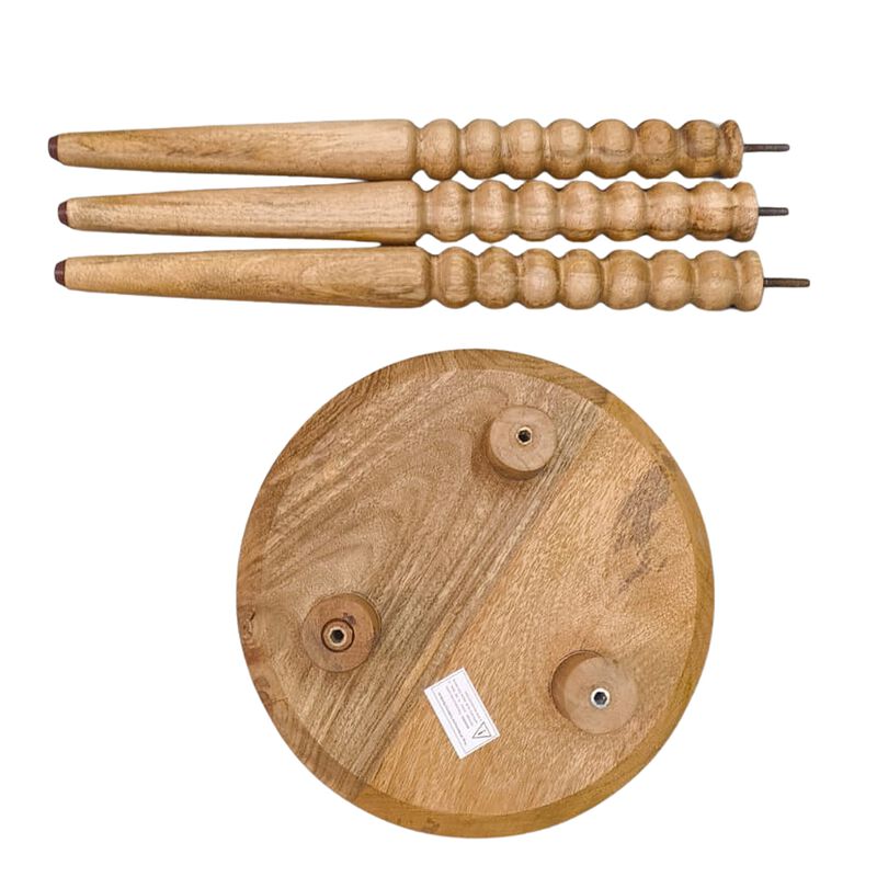 Geya Round Side Table, Tripod Spindle Legs, Natural Brown Mango Wood, 24 Inch High image number 2