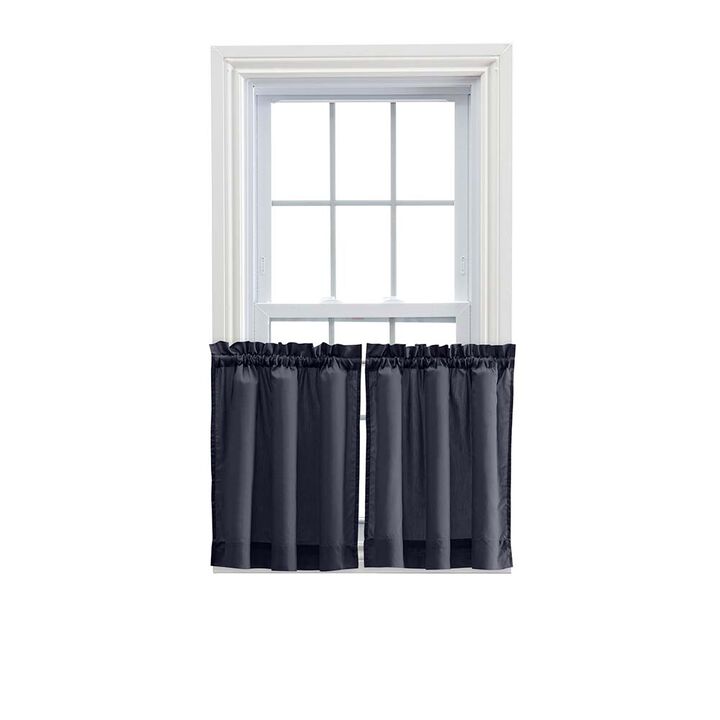 Ellis Stacey 1.5" Rod Pocket High Quality Fabric Solid Color Window Tailored Tier Pair 56"x45" Navy