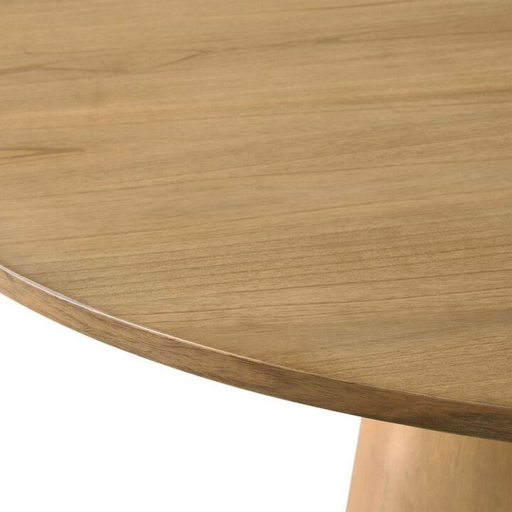 Yuvi 59 Inch Dining Table, Round Tabletop and Pedestal Base, Brown Finish