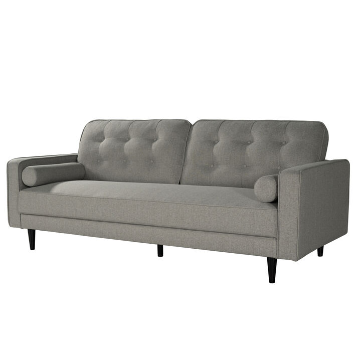 80 inch Wide Upholstered Sofa. Modern Fabric Sofa, Square Armrest (Gray)