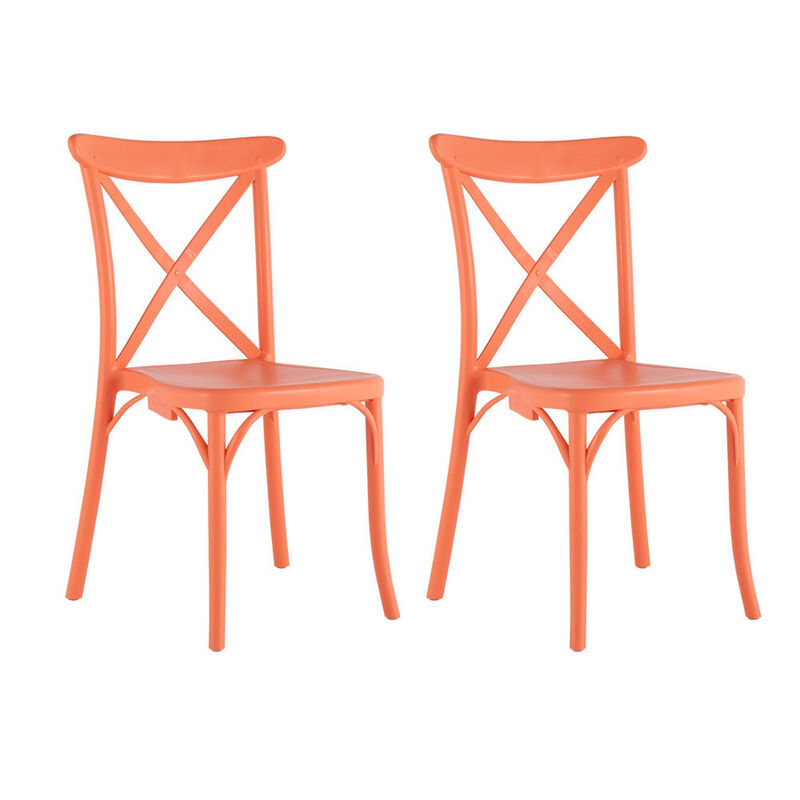 HomeRoots Set of Two Salmon Heavy Duty Plastic Outdoor Stacking Dining Chairs image number 4