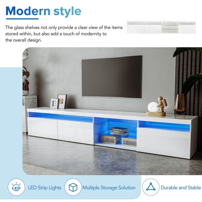 Clihome LED Lights TV Stand with 2 Glass Shelves for Living Room image number 3