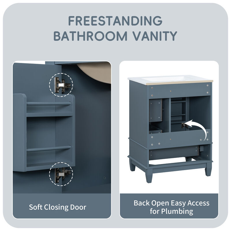 Merax Compact Freestanding Bathroom Vanity with Integrated Ceramic Sink