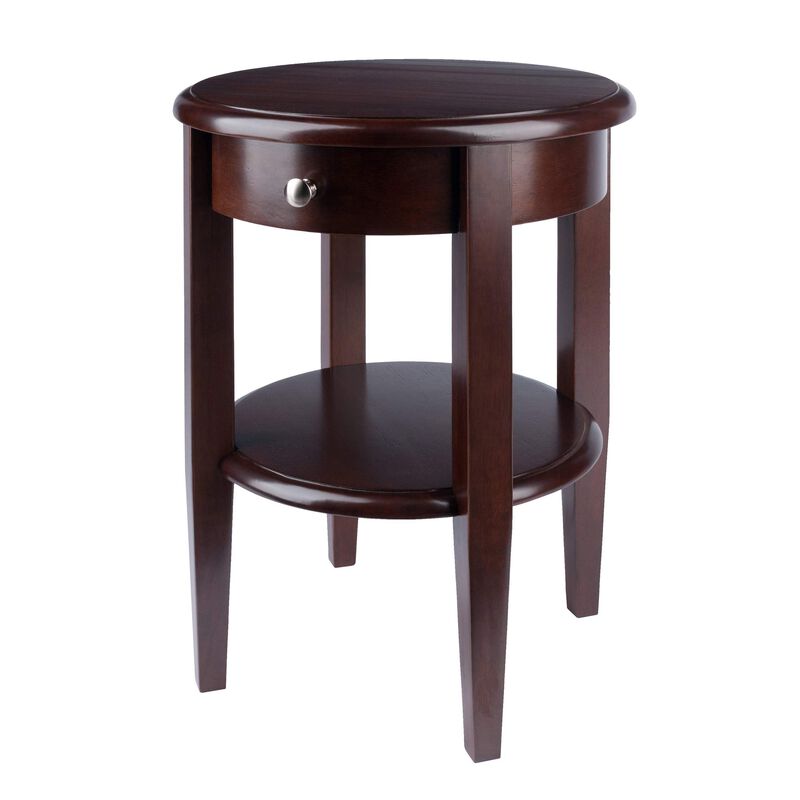 Yardlio Classic Round Walnut Table with Storage Drawer and Lower Shelf