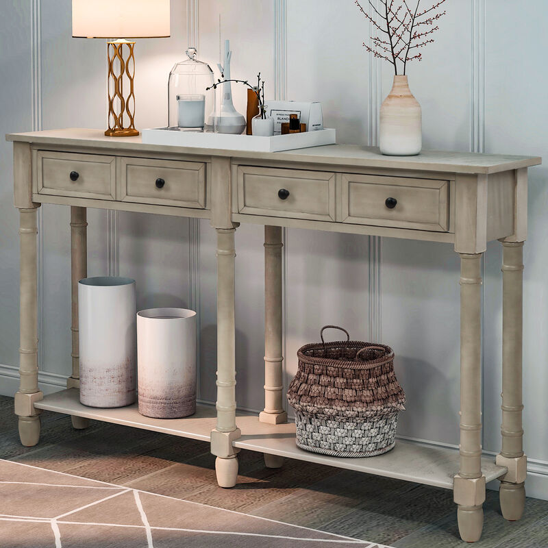 Whisen Rustic Rectangle Wood Console Table with Drawers and Bottom Shelf - Espresso