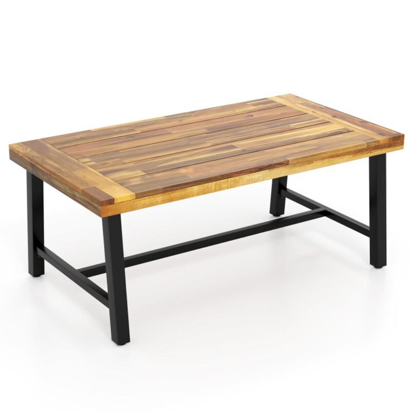 Hivvago Acacia Wood Coffee Table with Thickened Top and Heavy-duty Metal Legs