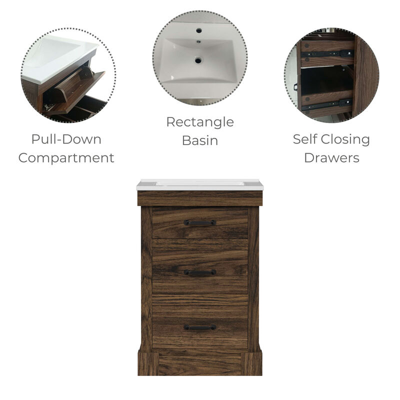 Donovan 24" Single Bathroom Vanity with Two Drawers, Walnut image number 2