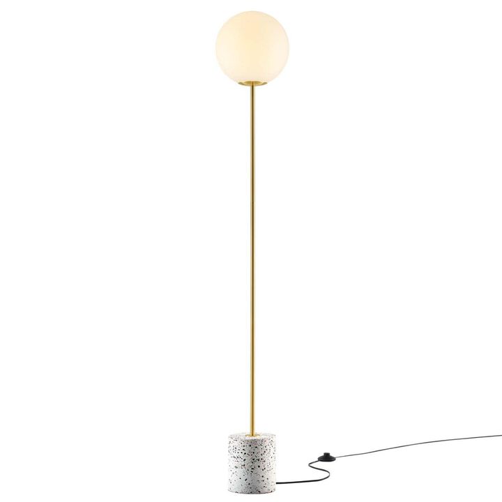 Modway Logic 1-Light Modern Glass/Terrazzo Floor Lamp in White/Brass