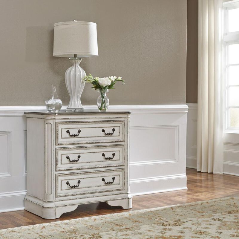 Liberty Furniture Magnolia Manor 3 Drawer Bedside Chest w/ Charging Station in Antique White image number 7