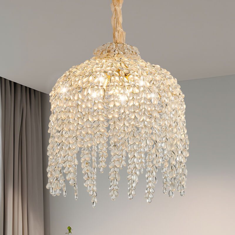 ELEMENT ACE Elegant Waterfall Design 5-Light Pendant Chandelier with Decorative Crystal Bead Strings for Living Room, Bedroom, Dining Area and Entryway Home Decor image number 1