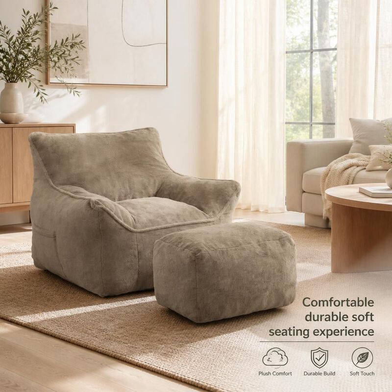 GOODSILO Soft Tufted Foam Filled Faux Fur Bean Bag Chair Comfy Lazy Sofa for Living Room Bedroom Ideal for Relaxing and Lounging image number 4