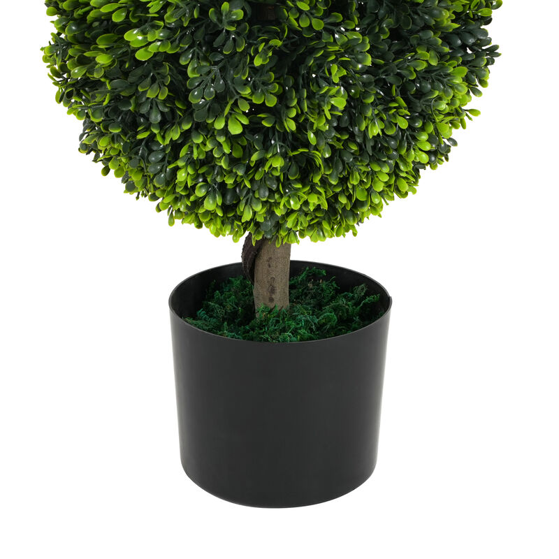 Christopher Knight Home Salta 33.5" Tall Artificial Topiary Boxwood Double Ball Trees with Black Plastic Pot (Set of 2) image number 4