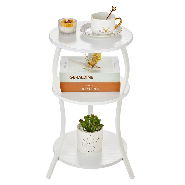 YEAKOO Vintage Small Round Side Table, 3-Tier Slim Waist Circular End Table with Storage Shelf, Compact Tea Sofa Table, Round Co