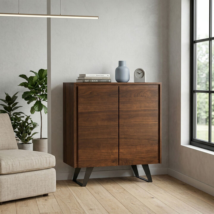 Lowry SOLID WOOD and Metal 39 inch Wide Modern Industrial Medium Storage Cabinet in Walnut Veneer
