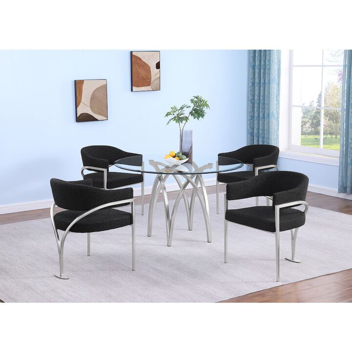 Best Quality Furniture 5Pc Round 48X48 Dining Set With 4 Black Boucle Chairs