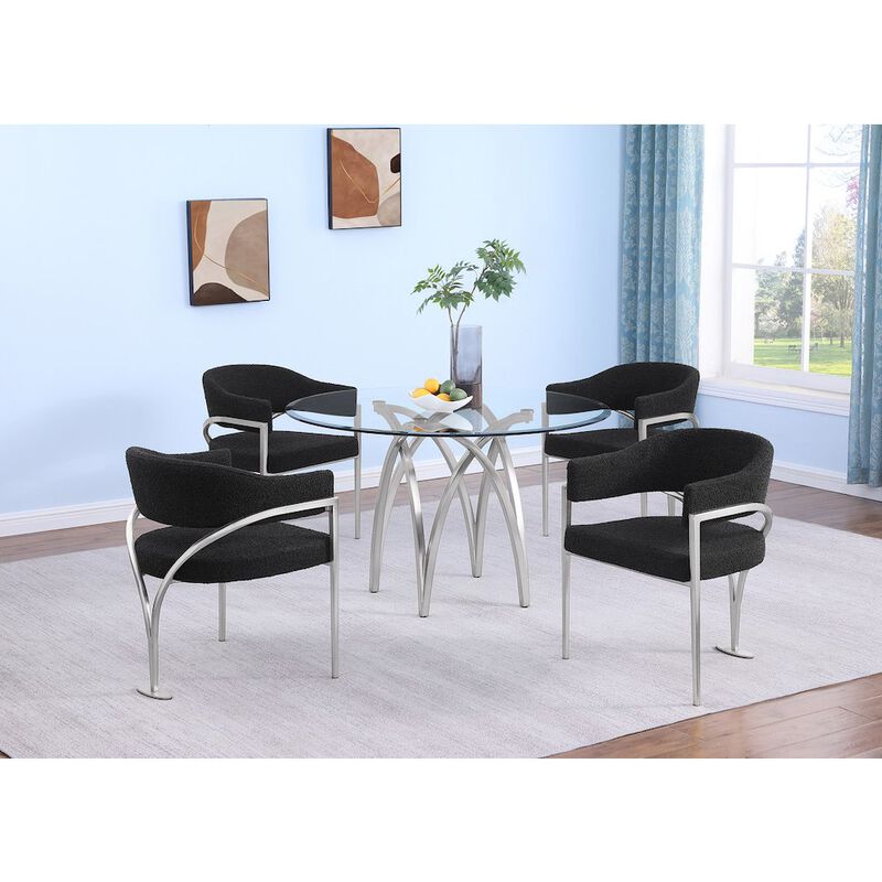 Best Quality Furniture 5Pc Round 48X48 Dining Set With 4 Black Boucle Chairs