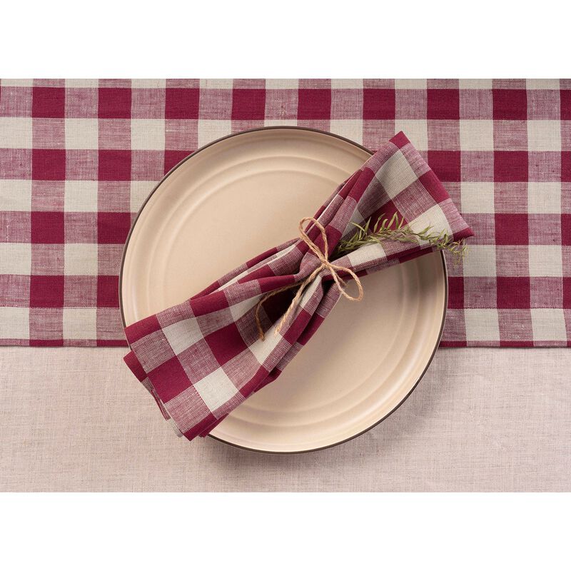 Solino Home Morgan Check 100% Linen Dinner Napkins &ndash; Set of 4, 20 x 20 in, Machine Washable, Holiday and Everyday Dining