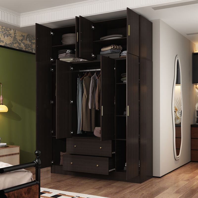 FUFU&GAGA Elegant Wardrobe with Mirror, Adjustable Shelves, and Spacious Drawers (63" W x 19.7" D x 94.5" H),Dark Brown image number 3