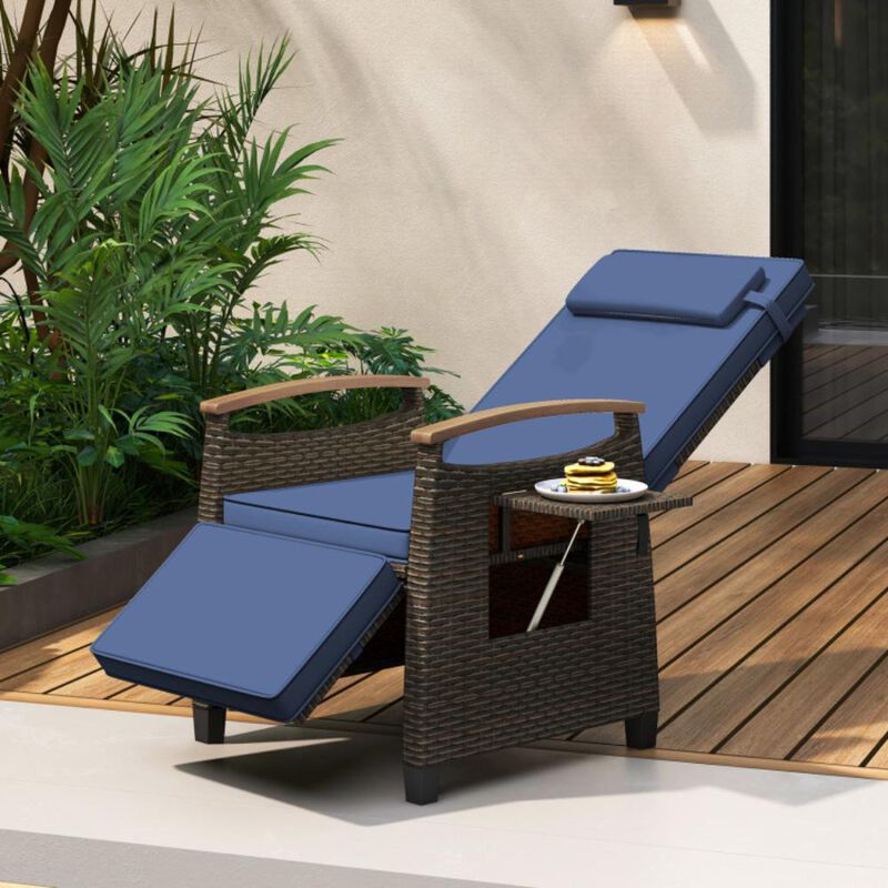 Hivvago Patio Wicker Recliner Chair with Adjustable Backrest and Footrest-Black