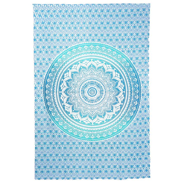 HomeRoots 80" X 56" Blue And White Mandala Cotton Hanging Tapestry