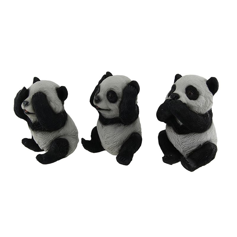 3 Piece See Hear Speak No Evil Sitting Baby Panda Bear Set image number 1