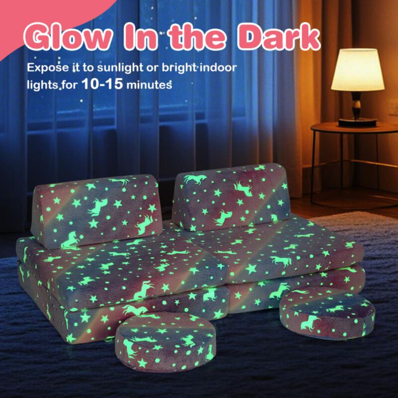 Hivvago Modular Kids Play Couch Set Glow in the Dark with Portable Handles