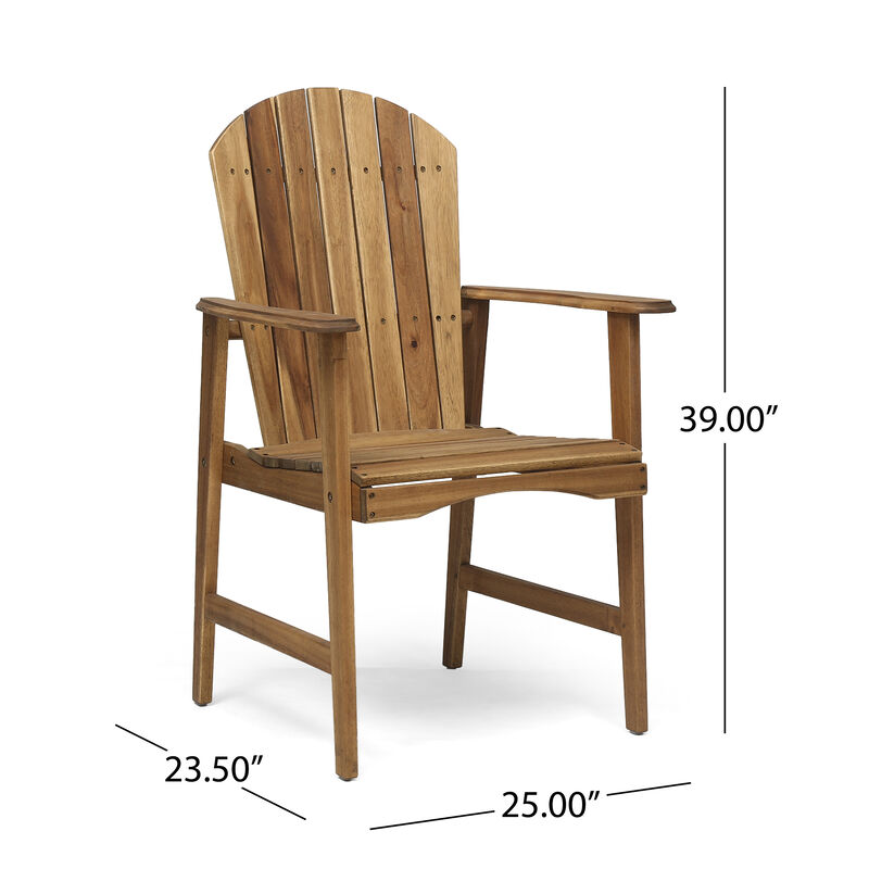 Pima Outdoor Dining Chair Set of 2, H Frame, Adirondack Brown Acacia Wood - Benzara