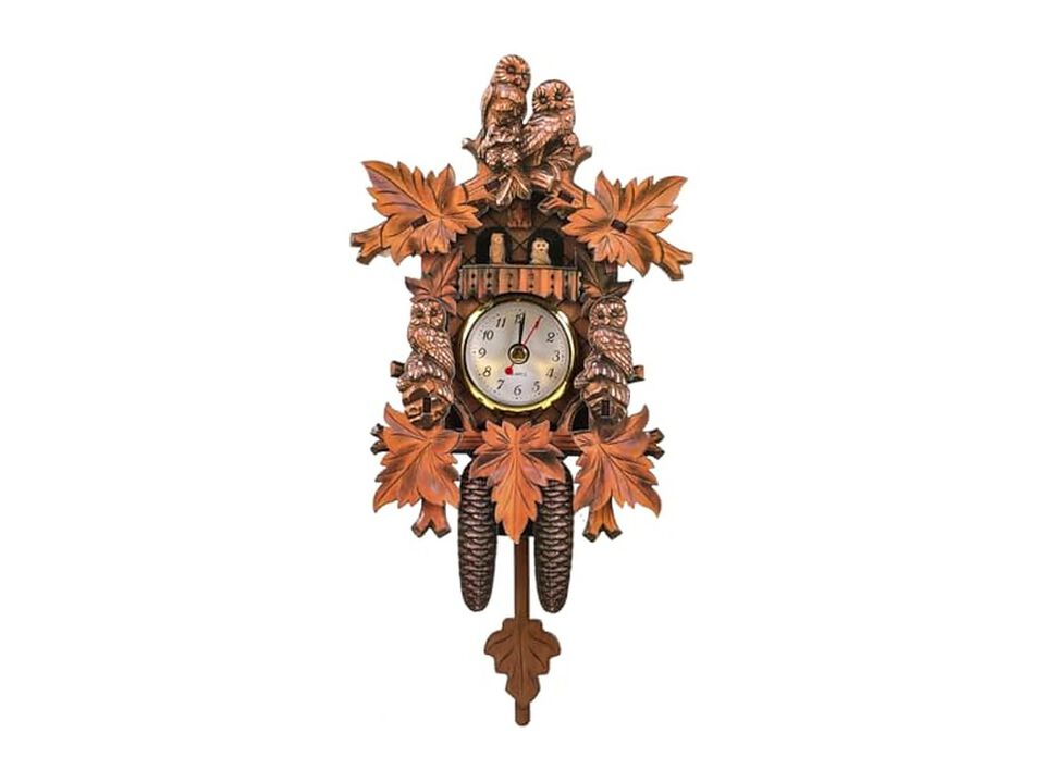 Retro Cuckoo Wooden Pendulum Owl Vintage Wall Clock Wood Battery Operated
