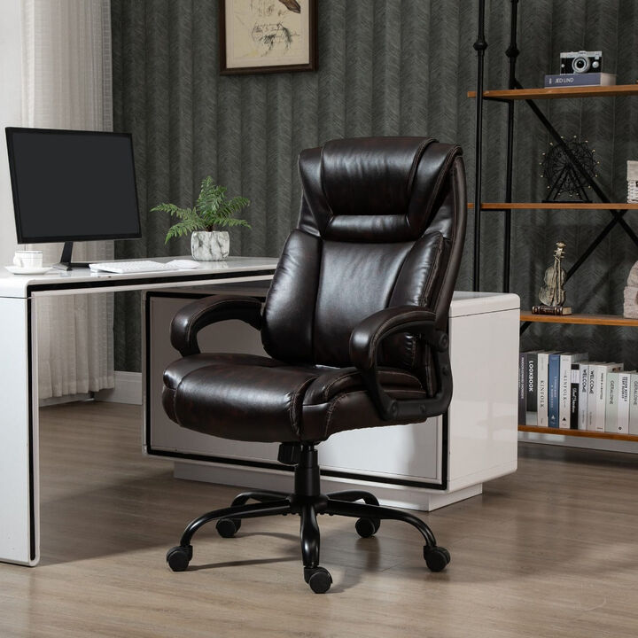 Big and Tall 400lbs Executive Office Chair with Wide Seat, Computer Desk Chair with High Back PU Leather Ergonomic Upholstery, Brown