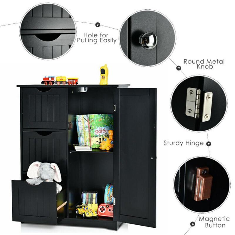 Hivvago Bathroom Floor Cabinet Side Storage Cabinet with 3 Drawers and 1 Cupboard