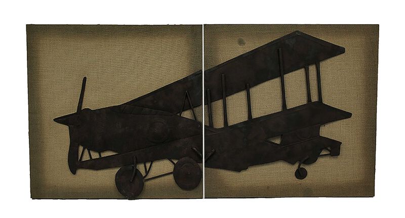 2 Piece Metal Vintage Airplane On Fabric Wall Hanging Set image number 0