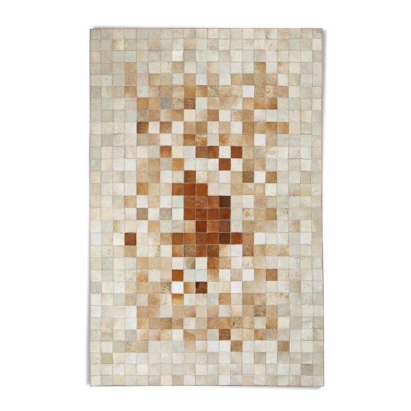 Brown & Cream Checkered Pattern Patchwork Calfskin Rug image number 4