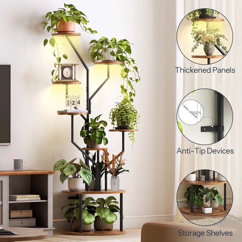 Multi-Tier 8 Shelf Plant Stand with Full-Spectrum LED Grow Lights-Brown image number 4