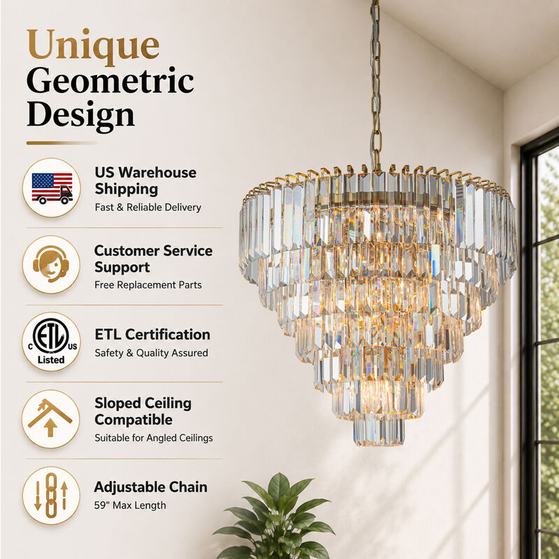 20'' Modern Crystal Chandelier in Warm Brass for Dining Room & Entryway image number 4