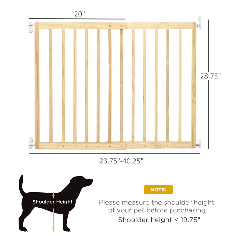 Walk Through Pet Gate, Fits 23.75"-40.25" Wide, 2-Panel Dog Gate for Stairs Doorways, 28.75" Tall Wooden Safety Gate for Small and Medium Dogs