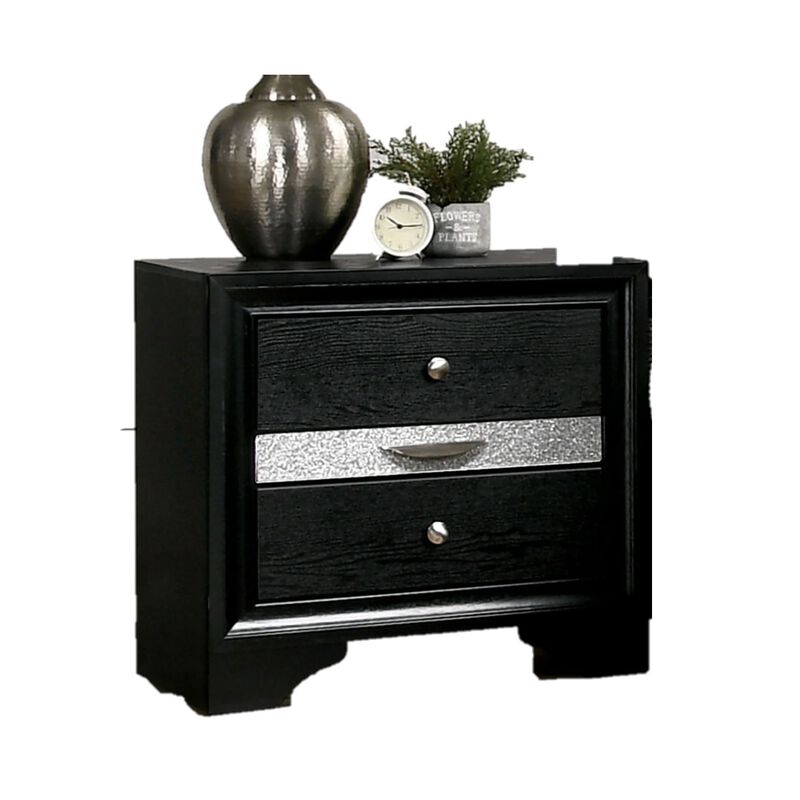 Streamdale Contemporary Silver Nightstand with Hidden Jewelry Drawer