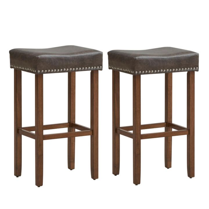Hivvago Upholstered Bar Stools Set of 2 with Footrests for Counter