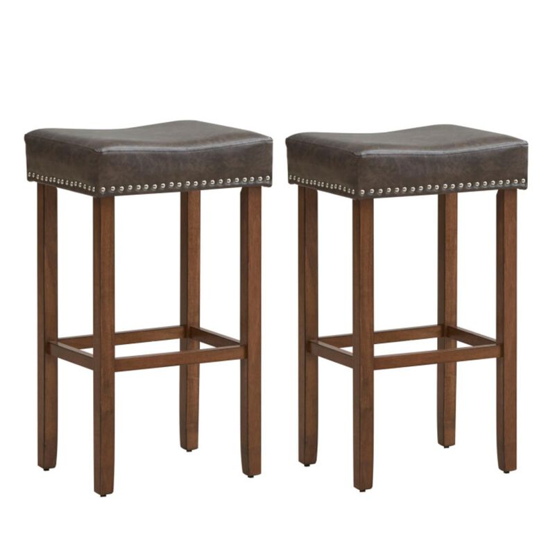 Hivvago Upholstered Bar Stools Set of 2 with Footrests for Counter