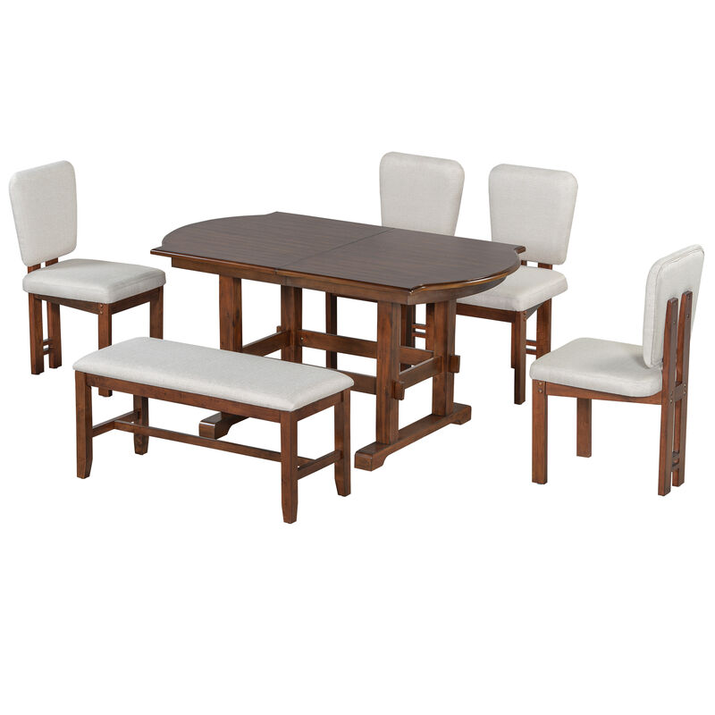Merax 6 Pieces 78inch Extendable Wood Dining Table Set with Bench