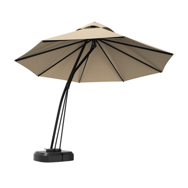 11 Feet Outdoor Cantilever Hanging Umbrella with Base and Wheels