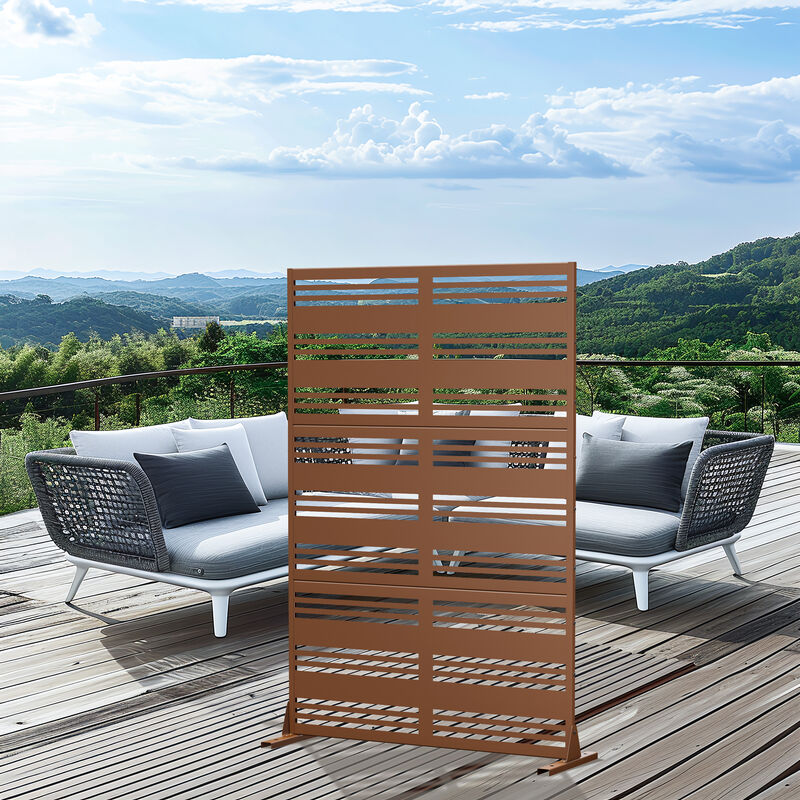 Arched Metal Outdoor Privacy Screen, Freestanding Outdoor Divider Decorative Privacy Fence