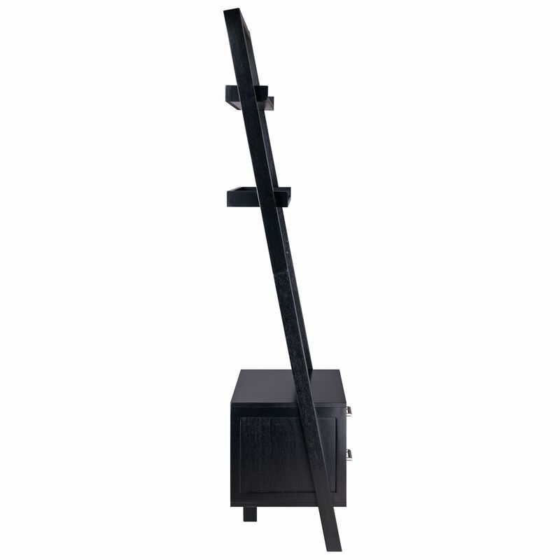 Hivvago Modern Black 2 Drawer Entryway Shelf Leaning Ladder Bookshelf Bookcase