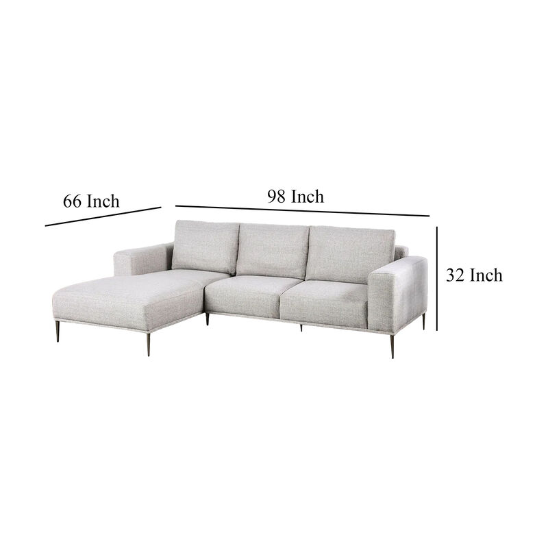 Kevin Sectional Sofa, Right Chaise, Gray Chenille, 98 Inch, Metal Legs - Benzara