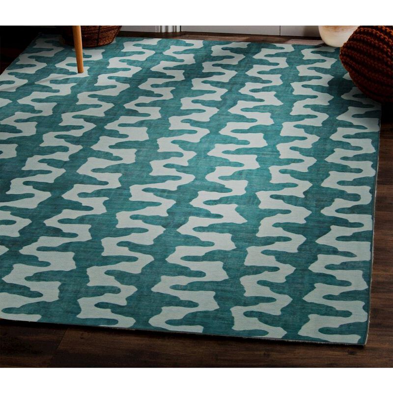 Linon Outdoor Washable Doral Aqua & Green, Rug image number 6